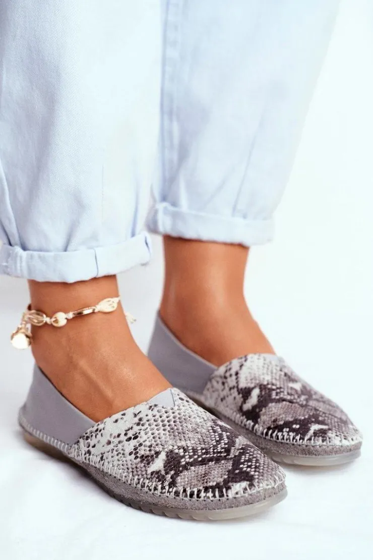 Damskie Maciejka Baleriny Damskie Skórzane Szare 01930-66/00-0