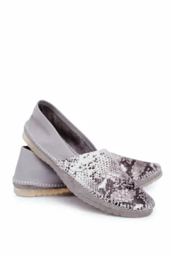 Damskie Maciejka Baleriny Damskie Skórzane Szare 01930-66/00-0
