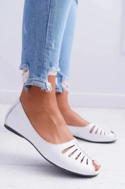 Sale Maciejka Baleriny Damskie Skórzane Odkryte Palce 03497-59