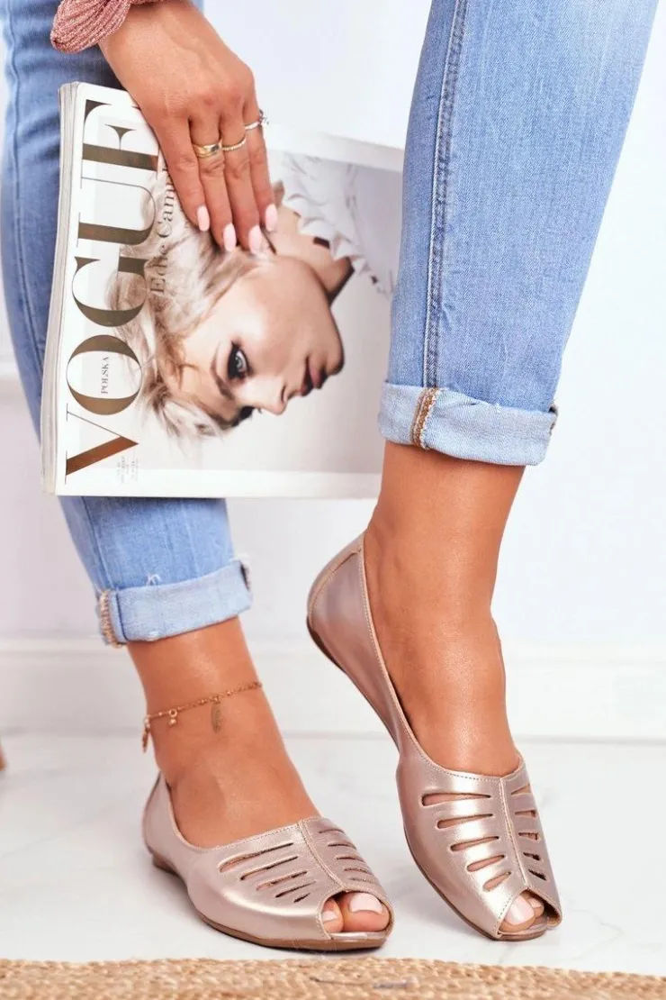 Online Maciejka Baleriny Damskie Skórzane Złote 03497-25