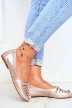 Online Maciejka Baleriny Damskie Skórzane Złote 03497-25