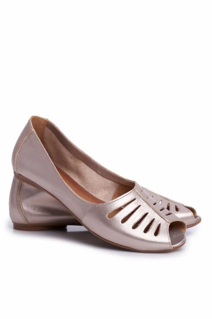 Online Maciejka Baleriny Damskie Skórzane Złote 03497-25