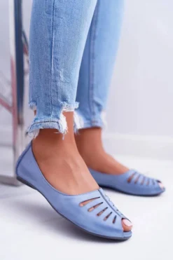 Damskie Maciejka Baleriny Damskie Skórzane Jasno Niebieskie 03497-33