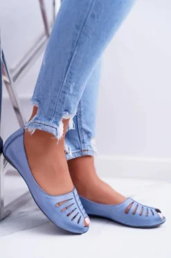 Damskie Maciejka Baleriny Damskie Skórzane Jasno Niebieskie 03497-33