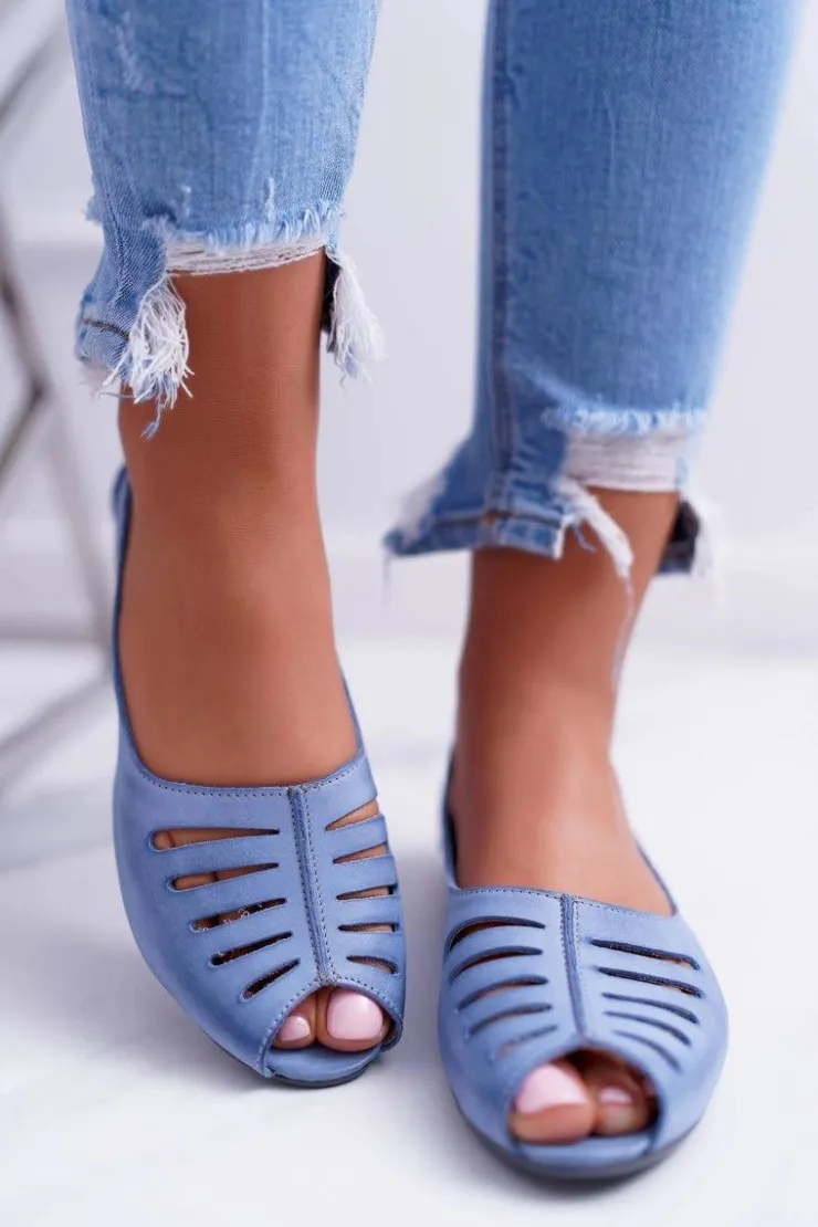 Damskie Maciejka Baleriny Damskie Skórzane Jasno Niebieskie 03497-33