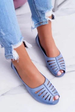 Damskie Maciejka Baleriny Damskie Skórzane Jasno Niebieskie 03497-33