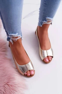 Boto Baleriny Klasyczne*Baleriny Damskie Peep Toe Złote Ereli