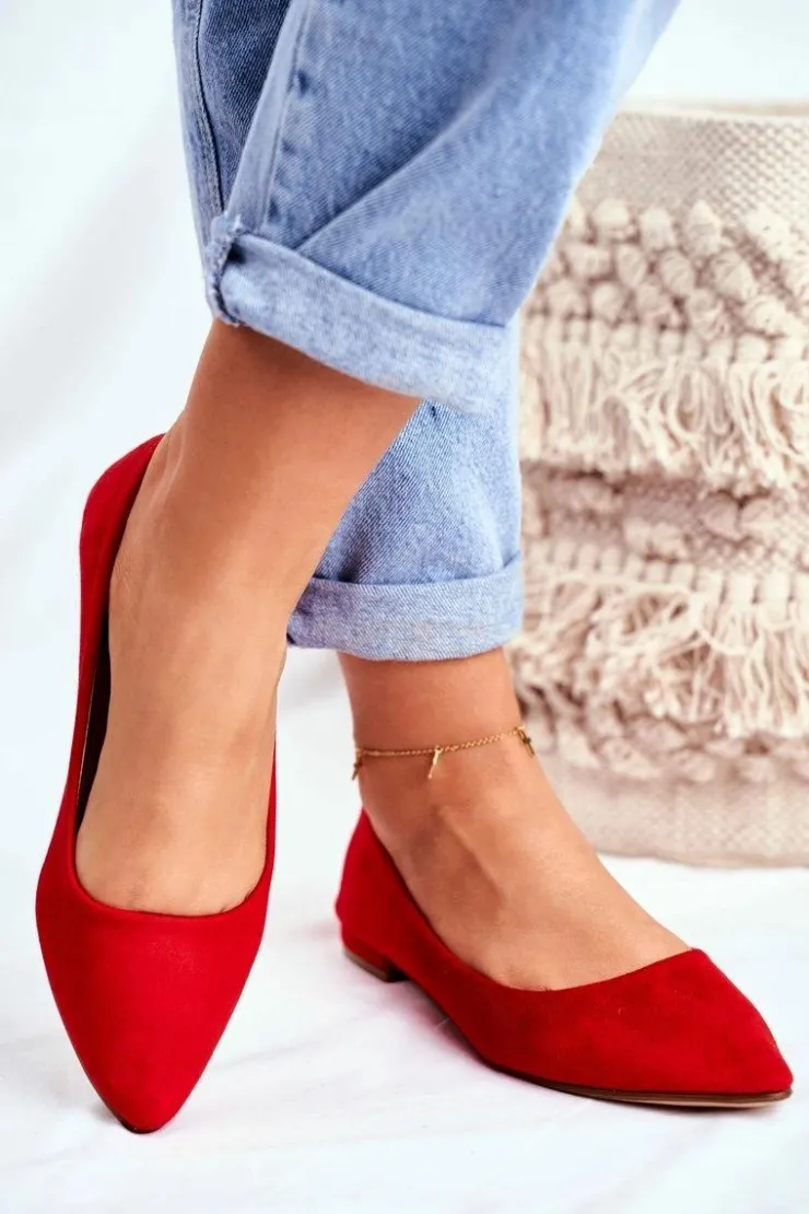 Evento Baleriny Klasyczne*Baleriny Damskie W Szpic Zamszowe Czerwone Westley