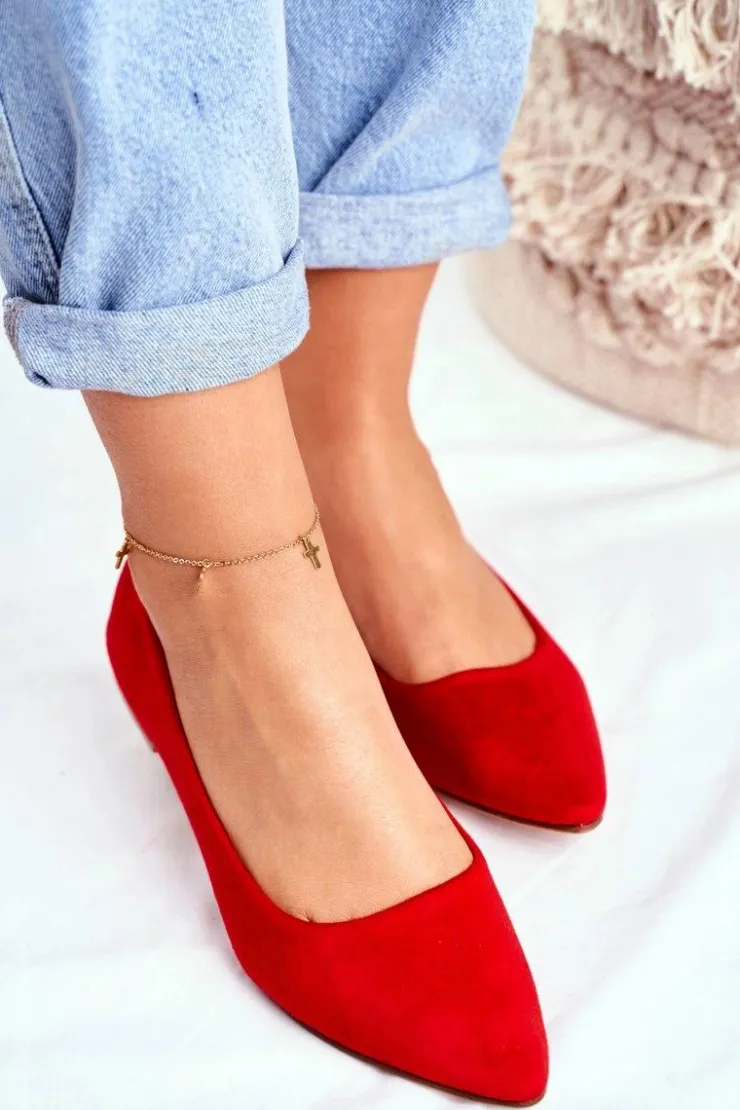 Evento Baleriny Klasyczne*Baleriny Damskie W Szpic Zamszowe Czerwone Westley