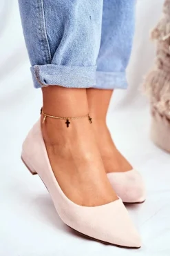 Damskie Evento Baleriny Damskie W Szpic Zamszowe Beżowe Westley