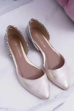 Damskie Boto Baleriny Damskie W Szpic Wzór Krokodyla Skórzane Złote Anthem