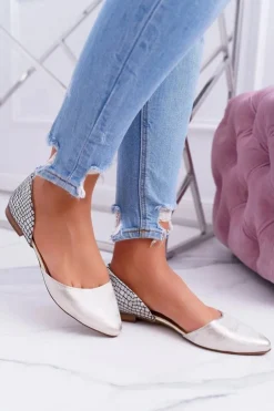 Damskie Boto Baleriny Damskie W Szpic Wzór Krokodyla Skórzane Złote Anthem