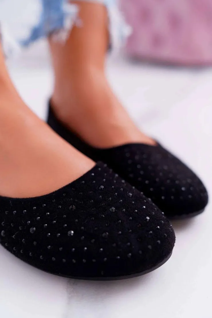 Sale Boto Baleriny Damskie Z Cyrkoniami Zamszowe Czarne Lora