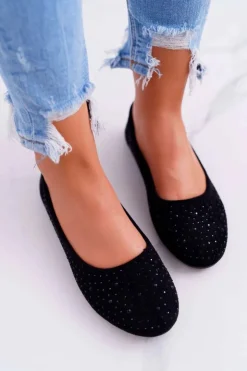 Sale Boto Baleriny Damskie Z Cyrkoniami Zamszowe Czarne Lora