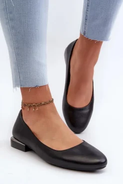 Damskie Buty Sergio Leone Baleriny Damskie Z Eko Skóry Na Niskim Obcasie Czarne Sergio Leone PB202