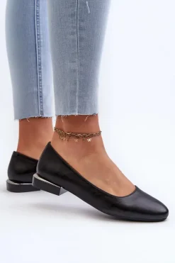 Damskie Buty Sergio Leone Baleriny Damskie Z Eko Skóry Na Niskim Obcasie Czarne Sergio Leone PB202