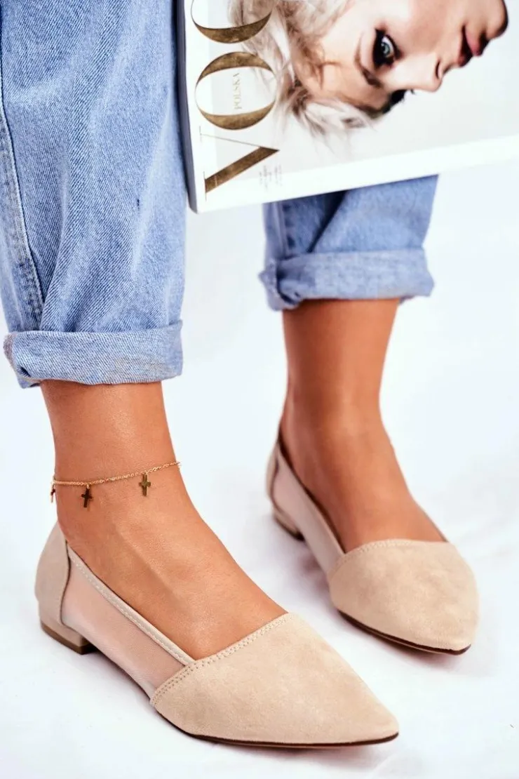 Evento Baleriny Damskie Z Siateczką Zamsz Beżowe Fibe