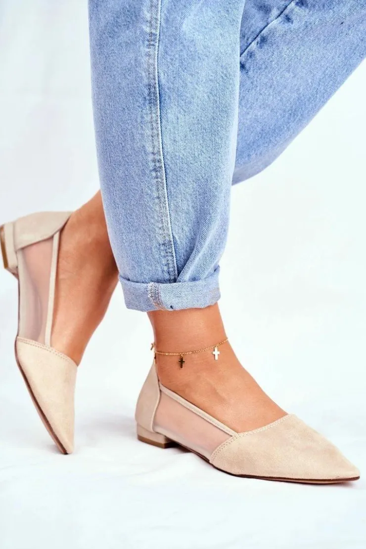 Evento Baleriny Damskie Z Siateczką Zamsz Beżowe Fibe