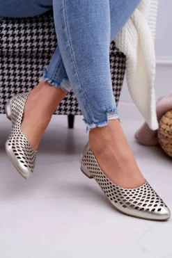 Damskie Boto Baleriny Damskie Złote Skórzane Exquisite 1107/1