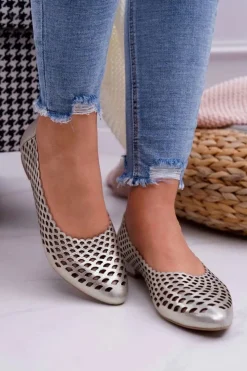 Damskie Boto Baleriny Damskie Złote Skórzane Exquisite 1107/1