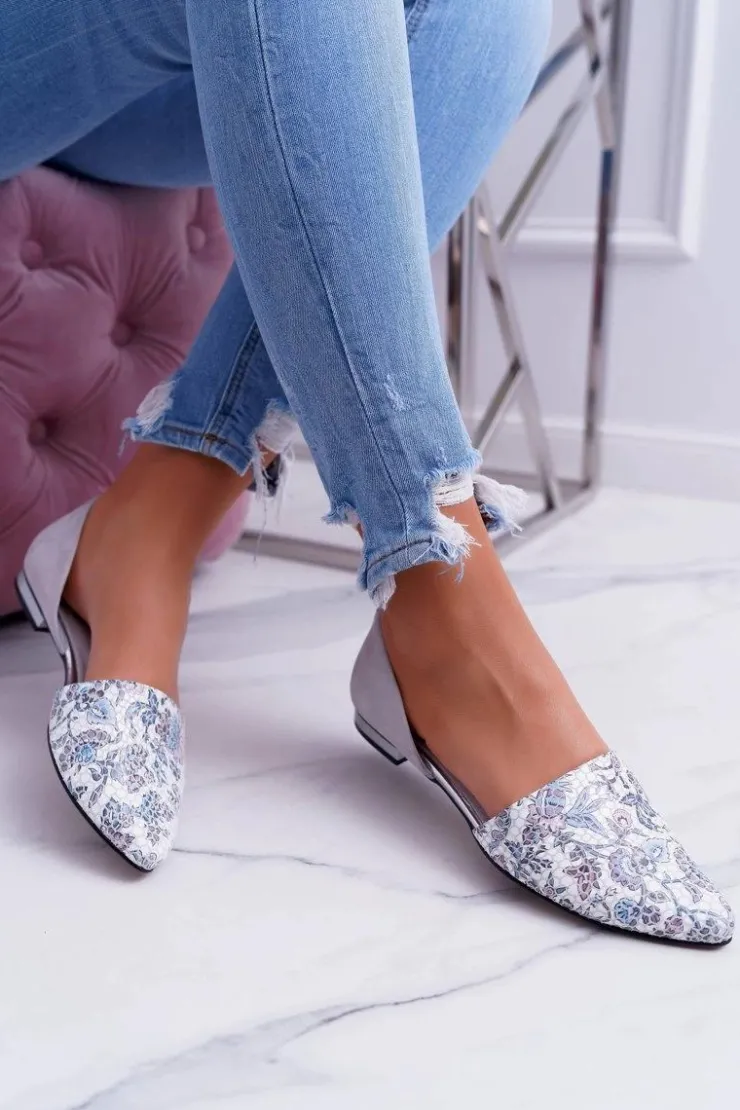 New Laura Messi Baleriny 1110 Skóra Szare Augure