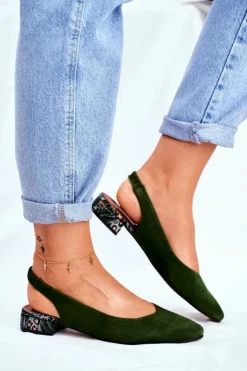 Maciejka Czółenka Zamszowe|Baleriny Skórzane*Baleriny Na Obcasie Zielone 04482-09