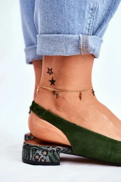 Maciejka Czółenka Zamszowe|Baleriny Skórzane*Baleriny Na Obcasie Zielone 04482-09