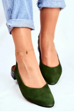 Maciejka Czółenka Zamszowe|Baleriny Skórzane*Baleriny Na Obcasie Zielone 04482-09