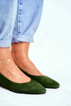 Maciejka Czółenka Zamszowe|Baleriny Skórzane*Baleriny Na Obcasie Zielone 04482-09