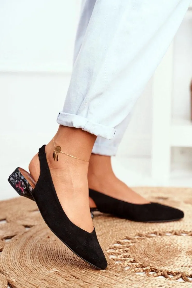 Maciejka Czółenka Zamszowe|Baleriny Skórzane*Baleriny Na Obcasie Czarne 04482-01