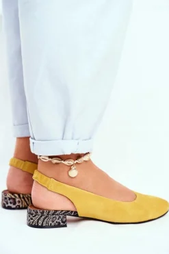 Damskie Maciejka Baleriny Na Obcasie Żółte 04482-07