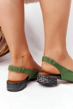 Damskie Maciejka Baleriny Na Obcasie Zielone 04482-09