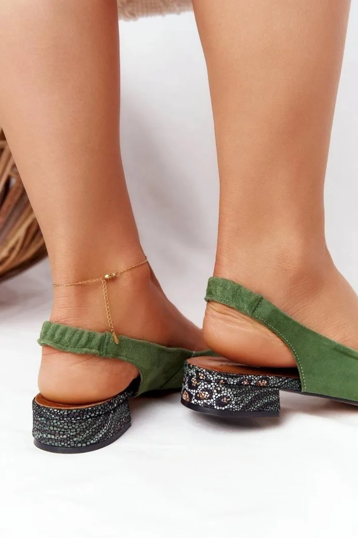 Damskie Maciejka Baleriny Na Obcasie Zielone 04482-09