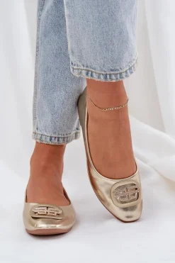 Boto Baleriny Na Płaskiej Podeszwie Z Ozdobą Złote Ainoria Złoty