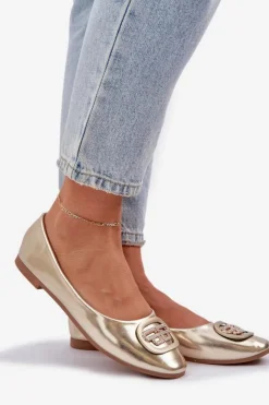 Boto Baleriny Na Płaskiej Podeszwie Z Ozdobą Złote Ainoria Złoty
