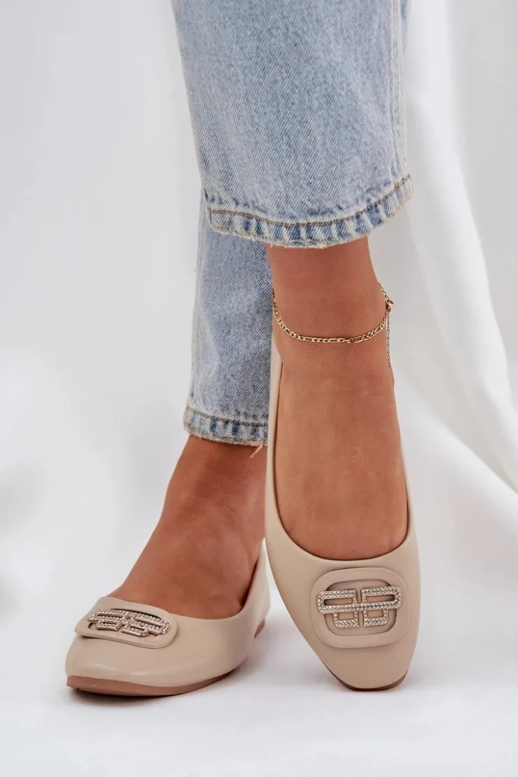 Boto Baleriny Skórzane|Baleriny Klasyczne*Baleriny Na Płaskiej Podeszwie Z Ozdobą Beżowe Ainoria Beżowy