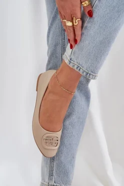 Boto Baleriny Skórzane|Baleriny Klasyczne*Baleriny Na Płaskiej Podeszwie Z Ozdobą Beżowe Ainoria Beżowy