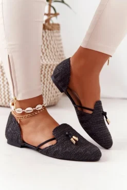 New Boto Baleriny W Szpic Z Plecionką Lu Boo Czarne