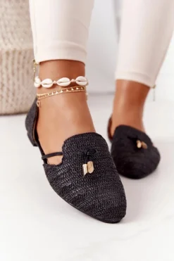 New Boto Baleriny W Szpic Z Plecionką Lu Boo Czarne