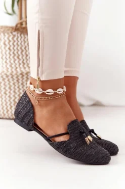 New Boto Baleriny W Szpic Z Plecionką Lu Boo Czarne