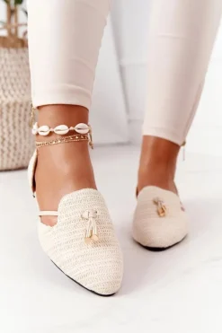 Boto Baleriny Klasyczne*Baleriny W Szpic Z Plecionką Lu Boo Beżowe