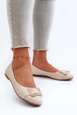 Boto Baleriny Skórzane|Baleriny Klasyczne*Baleriny Z Paskiem I Ozdobą Eko Skórzane Jasnobeżowe Cadwenla