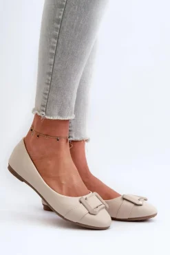 Boto Baleriny Skórzane|Baleriny Klasyczne*Baleriny Z Paskiem I Ozdobą Eko Skórzane Jasnobeżowe Cadwenla