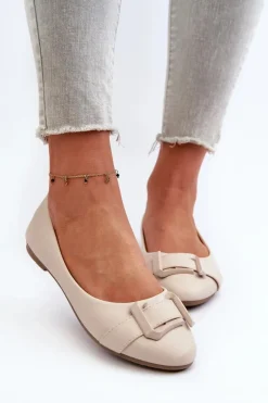 Boto Baleriny Skórzane|Baleriny Klasyczne*Baleriny Z Paskiem I Ozdobą Eko Skórzane Jasnobeżowe Cadwenla