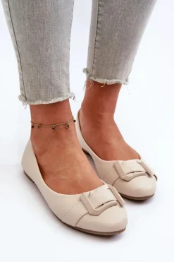Boto Baleriny Skórzane|Baleriny Klasyczne*Baleriny Z Paskiem I Ozdobą Eko Skórzane Jasnobeżowe Cadwenla