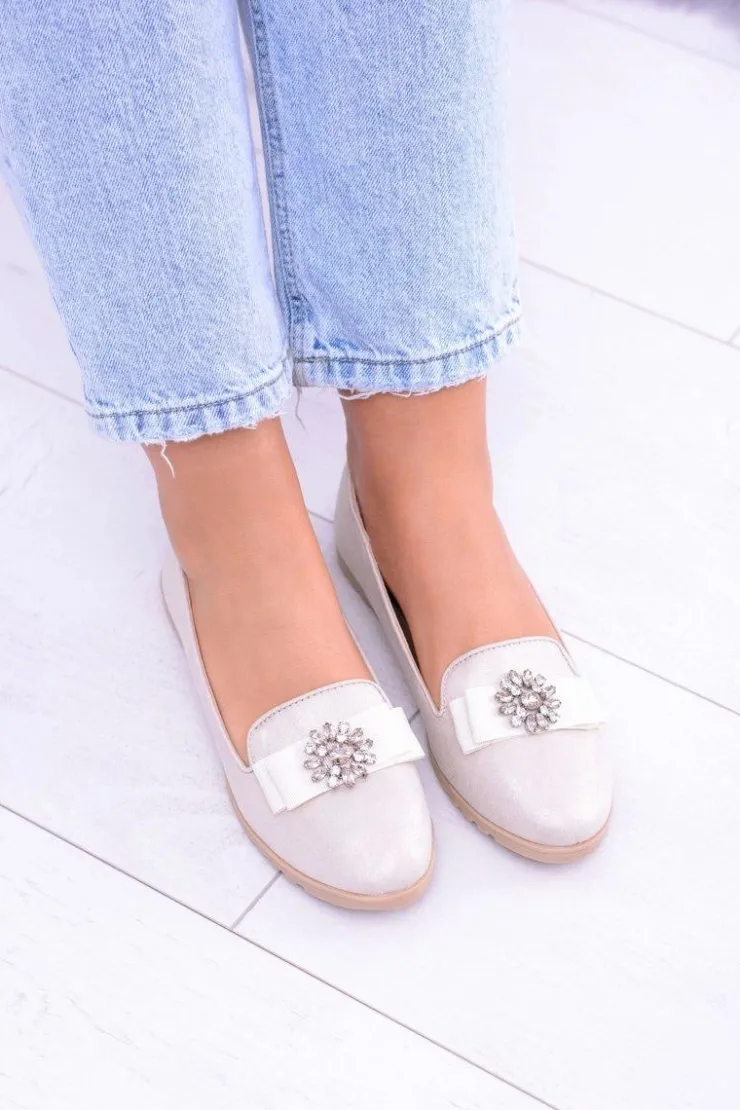 Online Boto Beżowe Damskie Baleriny Lordsy Cyrkonie Rumi