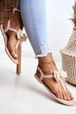 Damskie Boto Beżowe Damskie Gumowe Sandałki Japonki Kokarda Etta