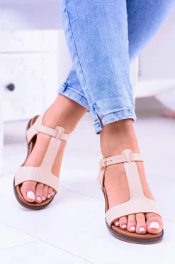 Online Boto Beżowe Damskie Płaskie Sandałki Sunnyside