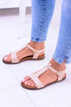 Online Boto Beżowe Damskie Płaskie Sandałki Sunnyside