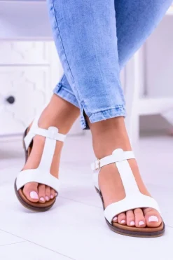Damskie Boto Białe Damskie Płaskie Sandałki Sunnyside